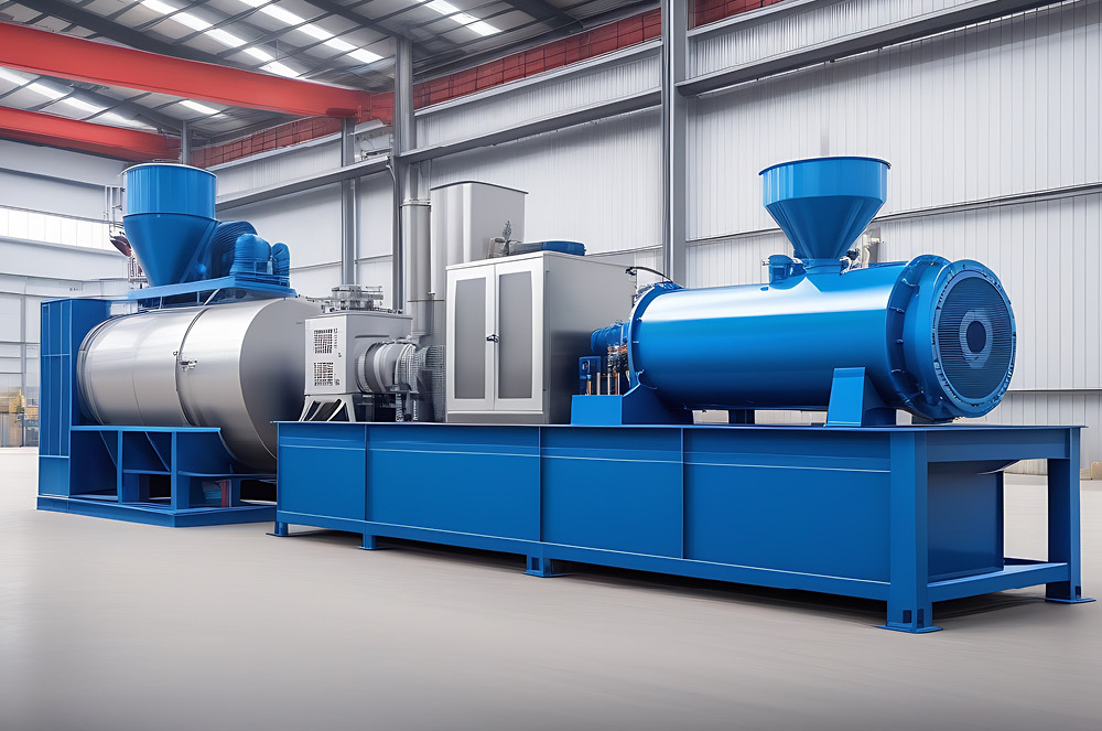 Picture 1: Industrial screw extruder with hopper for bulk materials