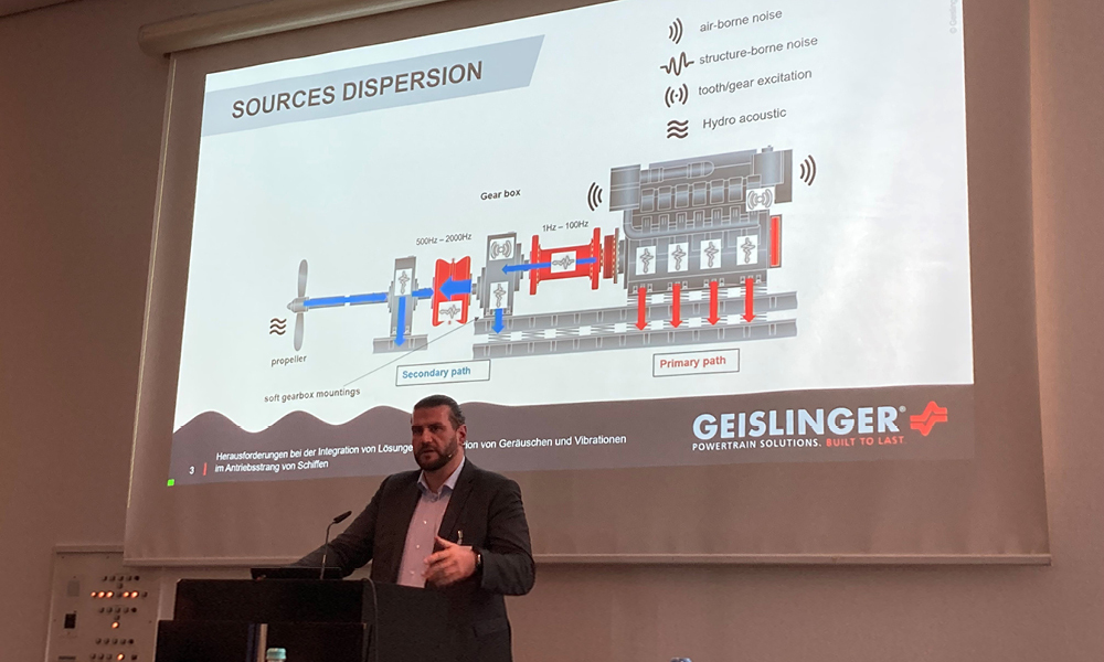 Picture 1: Dr. Philipp Stuhlpfarrer, Head of Innovation at Geislinger, explaining the transfer paths of structure-borne noise.